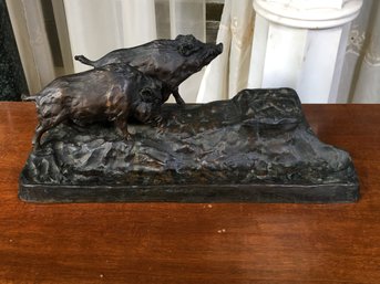 Antique Friedrich Gornik (1877-1943) Bronze Boar Desk Inkwell / Inkstand - Part Of Spectacular Set 2/4 Pieces