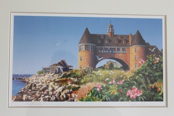 Pair Of Signed Roger Gustafson Prints  Galilee RI And Towers Narragannsett RI Framed & Matted