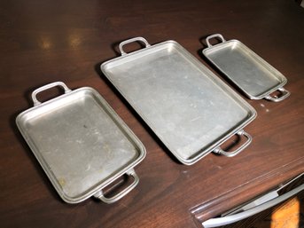 Three Lovely Italian Pewter Trays By TABELLINI ITALIA - Great Patina - All Have Handles - Very Nice Trays