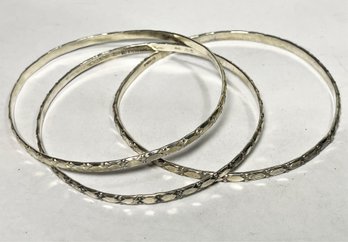 Lot Three Matched Vintage Sterling Silver Bangle Braceets