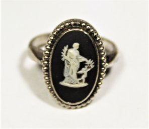 Sterling Silver Black White Wedgwood Ring Size 6.5