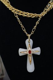 Camrose & Kross Gold Tone Necklace With White Stone And Rhinestone Cross Pendant