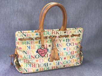 Fabulous Vintage DOONEY & BOURKE Womens Pastel Rainbow Ivory Tassel Handbag - Nice Vachetta Leather Trim