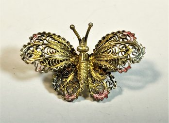 Gold Over Sterling Silver Filigree Butterfly Pin Brooch