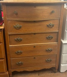 Solid Oak Dresser On Wheels W/ Original Lion Head Handles & Dovetail Drawers