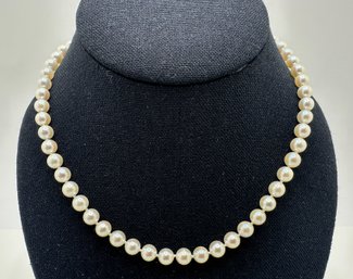 Tasaki Genuine Pearl Necklace With Clasp Marked Silver In Velvet Box, Japan