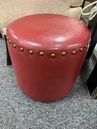 Red Leather Ottoman With Nail Trim  K & B Furniture Co.