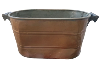 Large Copper Tub With Applied Wooden Spool Handles