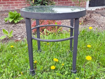 A Vintage Cast Aluminum Glass Top Cocktail Table 'Landgrave' By Cast Classics