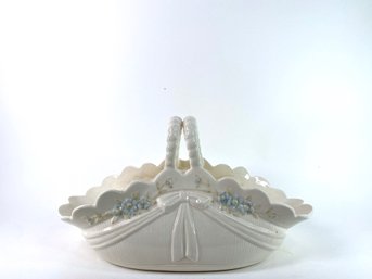 Vintage Hispania Ruffled White Porcelain Basket Planter With Bow