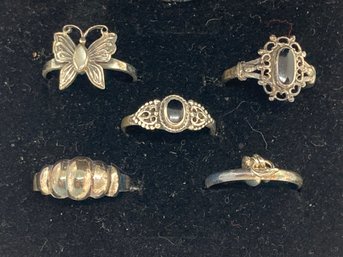 Grouping Of 5 Vintage Estate Sterling Silver Rings