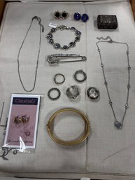 Adorable Collection Lot Of Jewelry - Rings, Bracelets, Pin, Ear Rings, Mini Ring Box.