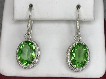 Beautiful Brand New Sterling Silver / 925 And Peridot Earrings - Large Faceted Stones - Brand New - Unused !