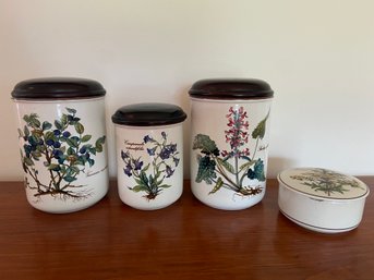 Villeroy & Boch Botanic Ceramic Canisters Wood Tops Discontinued Design Pattern