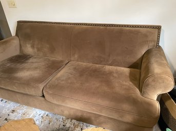 Warm Brown Microfiber Couch With Nail Head Trim