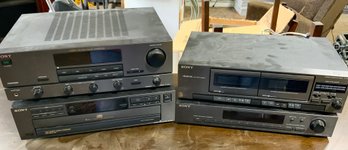 4 Piece Vintage Sony Stereo System ~ Amplifier, Compact Disc Player, Stereo Cassette Deck & AM-FM Tuner