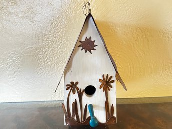 Chic Copper Clad And Painted Wood Bird House