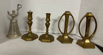 Candle Stick Holders - 18th Century Brass Candle Holders, Brass Art Deco & Wedding Bridal Figurine. LD/b3