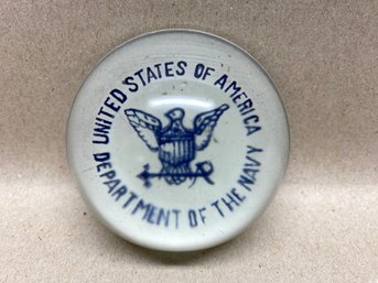 Vintage Deparment Of The Navy Domed Glass Paperweight. United States Of America.