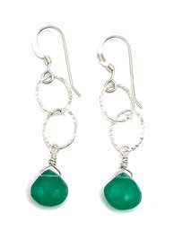 Sterling Silver Green Beaded Dangle Earrings