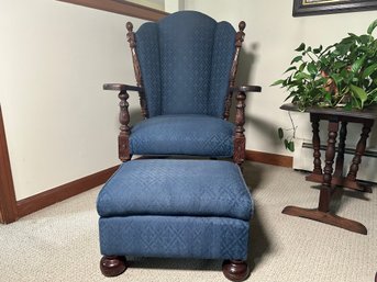 Antique Wingback Chair With Foot Stool