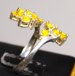 Fine Sterling Silver Ladies Ring Having Canary Colored Gemstones Size 6.5