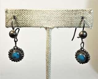 Southwestern Vintage Sterling Silver Turquoise Pierced Earrings`