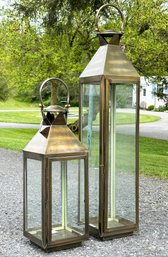 A Pair Of Antique Brass Lanterns - 'I'