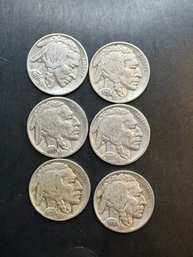 6 Buffalo Nickels 1934, 1935, 1936 (2), 1936-D 1937