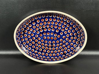 Collectible Polish Pottery: Shallow Oval Baker, Dot Patterned