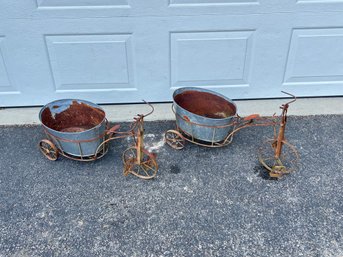 Pair Of Metal Bicycle Planters