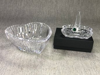 Two Fantastic WATERFORD Crystal Pieces - Both Like New - Heart Shaped Bowl And Ring Tray / Dish - Very Nice !