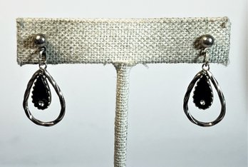 Pair Sterling Silver And Black Onyx Pierced Earings