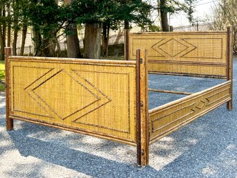 A 1930's French Art Deco Rattan And Cane Queen Bedstead