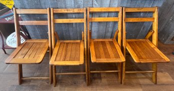 Set Of 4 Folding Wooden Chairs By C. Salka & Sons, Meriden CT