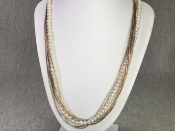 Incredible Sterling Silver / 925 Tube Beads & Genuine Cultured Pearl Necklace - Absolutely BEAUTIFUL Piece