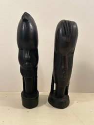 Vintage Pair Of Hand Carved Ebony Wood African Maasai Tribe Male & Female Heads