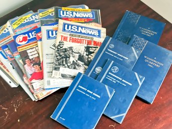 Vintage News Magazines And Quarter Coin Folders (Empty)