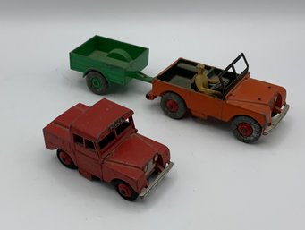 Vintage Dinky Toys ~ #340 Land Rover, #341 Trailer &  #255 Mersey Tunnel Police Land Rover  ~