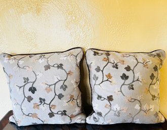 Pair Of Custom Foliate Decorated Throw Pillows