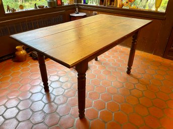 Antique Rustic Wood Table With Turned Legs