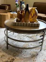 Round Chrome And Wood Coffee Table