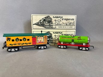 NIB Marx Trains: Rudolph's Racing Fuel 6 Tank Car & Non Musical Santa's Private Car