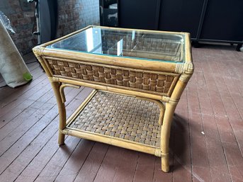 Woven Table With Glass Overlay