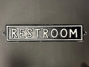 'RESTROOM' Wall Sign In Black & White Metal
