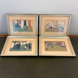 A Set Of Four Victorian Water Colors - Domestic Scenes - Charming