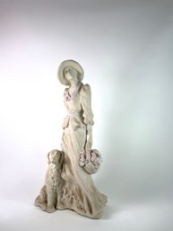 Alice Heath 21inch SCULPTURE Amanda 1988 Austin Prod Victorian Woman W/ Dog Flowers