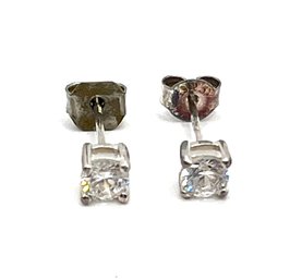 Sterling Silver Clear Stones Square Stud Earrings