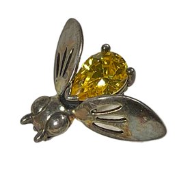 Sterling Silver Bug Pin Brooch W Yellow Stone