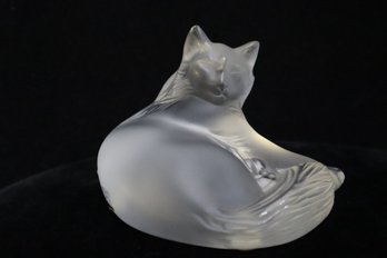 Lalique France Signed Laying Down Cat Figure